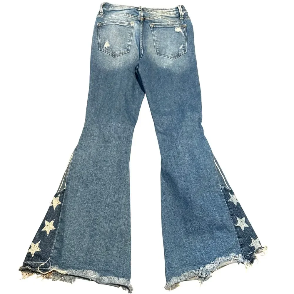 Bridge by GLY High Rise Super Flare Patriotic Jeans, Star Distressed, Size 27 - Picture 3 of 9